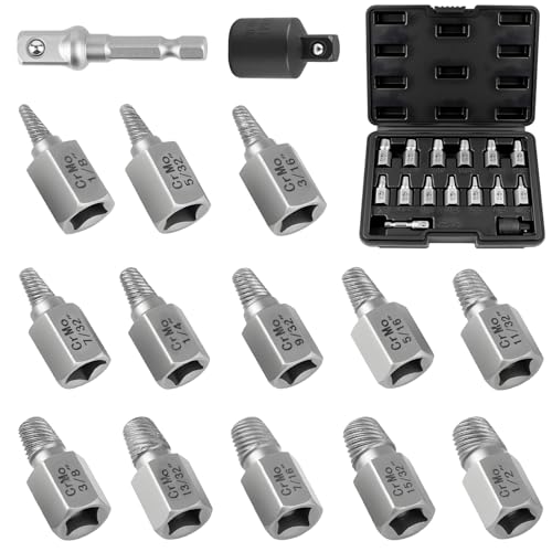 15pcs Screw Extractor Set, 3/8" Hex Drive Bolt Extractor Kit | Multi-Spline Screw Remover Tool Kit, For Stripped, Rounded, Broken, Damaged Screws, Bolts and Nuts