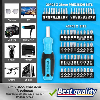 Amartisan 86-Piece Magnetic Screwdrivers Set with Case, Includs Slotted, Phillips, Hex, Pozidriv,Torx and Precision Screwdriver Set, Magnetizer Demagnetizer Tools, Tools for Men(Blue) - style: 86-Piece Screwdrivers Set (Blue)