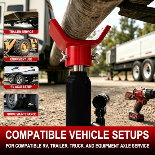 Bottle Jack Adapter,V-Shaped Axle Saddle, Adjustable Bolts(Red) | Fits compatible 2T-12T bottle jacks with jack ram up to 1.61 in;threaded side bolts help center the adapter on the jack top - color: Red Bolts