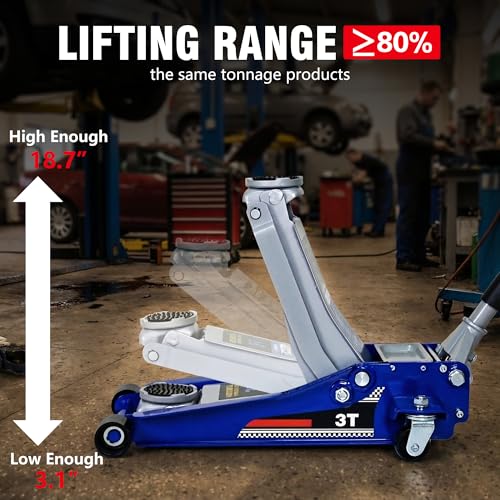 3-Ton Low-Profile Floor Jack Dual-Piston Pump 3.1-18.7in Lift Aluminum Steel Industrial Blue for Cars Trucks SUVs - color: Blue_1