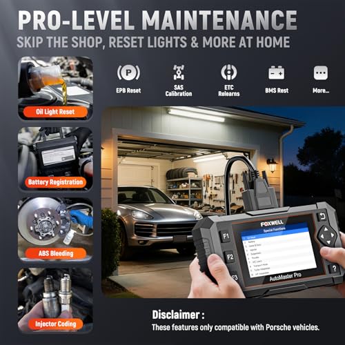 FOXWELL NT510 Pro OBD2 Scanner fit for Porsche, 2-in-1 Diagnostic Tool & 12V Battery Tester, Full System Bi-Directional Control Code Reader with All Resets, Oil Reset & Battery Registration Tool