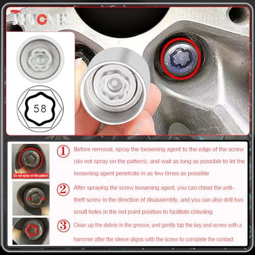 058 Wheel Locking Nut Key Socket Compatible with BMW Series, (Socket OD 29mm - ID 25mm), Wheel Anti-Theft Lug Nut Removal Tool, Anti-Theft Screw Remover - color: Socket 058