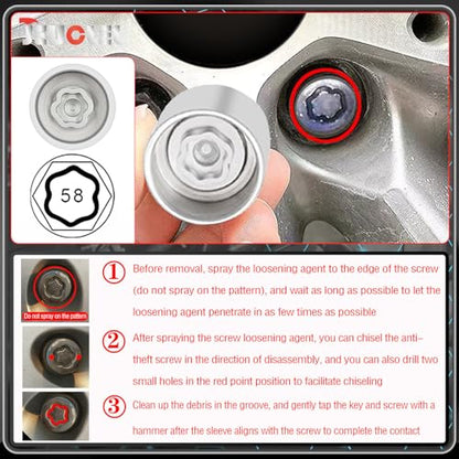 058 Wheel Locking Nut Key Socket Compatible with BMW Series, (Socket OD 29mm - ID 25mm), Wheel Anti-Theft Lug Nut Removal Tool, Anti-Theft Screw Remover - color: Socket 058