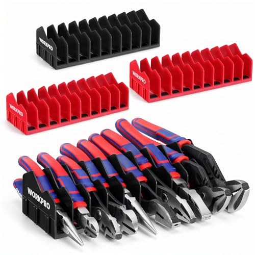 WORKPRO 4-Pack Plier Organizer Rack, 40-Slot Tool Organizer and Storage | Large Capacity Plier Holder, Non-Slip Rubber Base, High-Strength Plastic, Extendable Tool Box Organizer, Pliers Not Included - color: Black &Red, size: 4 Pack