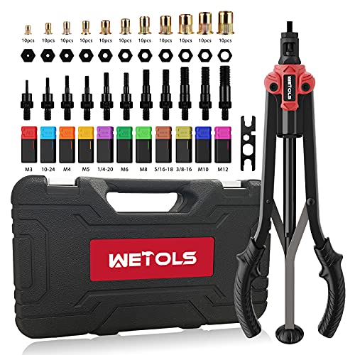 WETOLS Rivet Nut Tool, 17" Rivet Nut Tool with 11 Metric and SAE Mandrels | Professional Hand Riveters with 110Pcs Rivnuts Assortment Kit, Sturdy Case Packed, Auto Release Nut Design, WE-896 - size: 17" auto release rivet nut tool