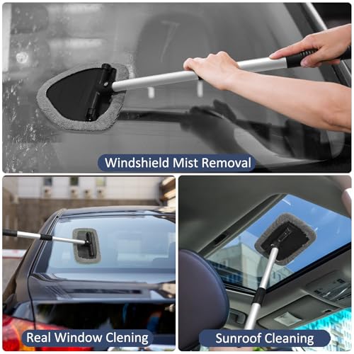 Beieverluck 20 Pieces Windshield Cleaner Tool, Inside Car Windshield Cleaning Tool with 12 Microfiber Pads, 4 Spray Bottle, and Extendable Handles Car Window Cleaning Tool Kit, Gray - color: gray