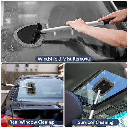 Beieverluck 20 Pieces Windshield Cleaner Tool, Inside Car Windshield Cleaning Tool with 12 Microfiber Pads, 4 Spray Bottle, and Extendable Handles Car Window Cleaning Tool Kit, Gray - color: gray