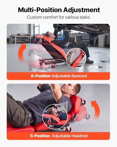 VEVOR 48.4 in 2-in-1 Mechanic Creeper, Adjustable Backrest Garage Creeper Seat, 570 lbs Under Car Rolling Chair with 6 Swivel Casters, Padded Headrest for Auto Repair - color: 44 inch