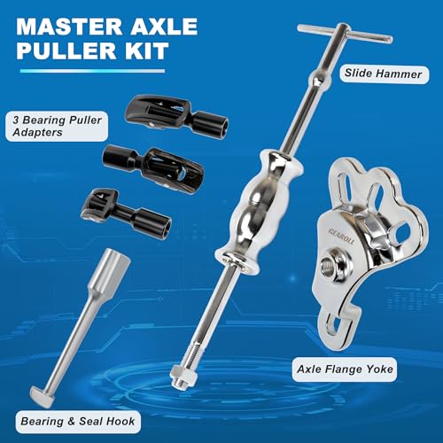 Rear Axle Bearing Remove Puller Tool Kit, Slide Hammer and Bearing Remover Set with Slide Hammer Yoke and 3 Rear Axle Puller Adapters, 1" to 2-7/8" IDs
