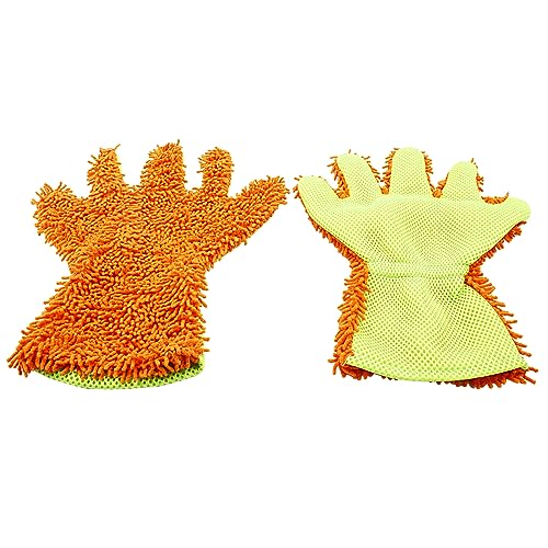 BokWin 2-Pack Car Wash Mitt, Orange | Scratch Free, 5-Finger Microfiber, Chenille Washing Sponge, Interior & Exterior Cleaning, Wheel & Tight Spot Cleaning - color: Orange
