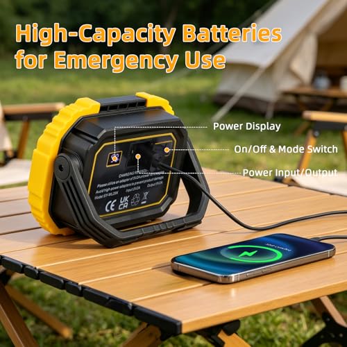 20W Rechargeable Work Light, 2000LM Super Bright Portable LED Flood Light, 7 Modes with Power Indicator, 180° Adjustable Stand Magnetic Base for Job Site, Car Repair, Camping, Outdoor - size: 5.75 inches