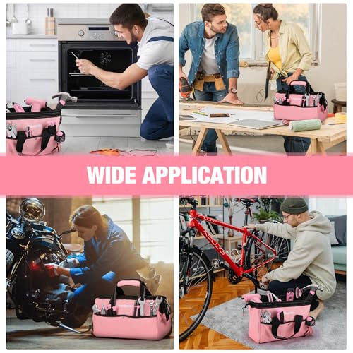 WORKPRO 13-Inch Tool Bag, Pink Soft Cloth Tool Storage Bags, Wide Mouth Tool Tote Bag with Inside Pockets - Pink Ribbon | Soft Cloth, Wide Mouth, Tool Tote Bag - color: Pink