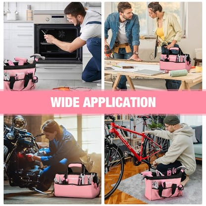 WORKPRO 13-Inch Tool Bag, Pink Soft Cloth Tool Storage Bags, Wide Mouth Tool Tote Bag with Inside Pockets - Pink Ribbon | Soft Cloth, Wide Mouth, Tool Tote Bag - color: Pink