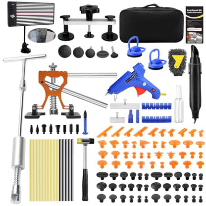 Paintless Dent Repair Kit with LED Line Board, Heat Gun for Glue Removal & Dent Heating, Dent Puller Kit with T-Bar, Dent Lifter, PC Glue Tabs, Auto Body Dent Removal Kit for Cars Trucks - size: PDR tools-A3