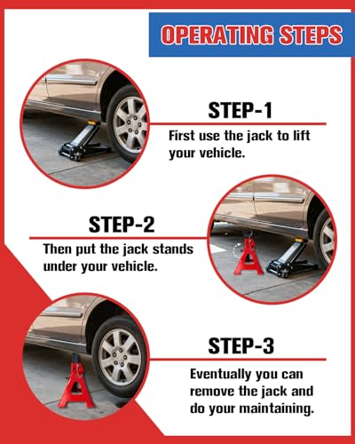 3 Ton Jack Stands (6,600 lbs) - Heavy Duty Car Jack Stand with Double Pin Locking, Adjustable 11.22"-16.54" Height, Extra Rubber Pads for Trucks, Garage, Home Use - 1 Pair Red - size: 3 Ton Double Locking