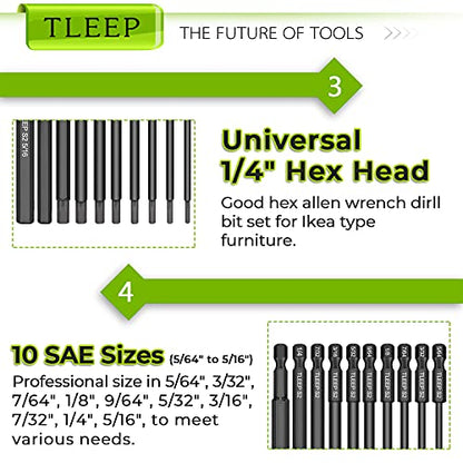 1/4 Inch 100mm Long Allen Wrench Drill Bits with 1/4" Quick Change Bit Driver, Sae Hex Screwdriver Set, Magnetic Allen Key Drill Bit Set 5/64"-5/16" S2 Steel Allen Socket Set for Ikea Furniture - color: Set 9: Sae and Quick Change Bit Driver