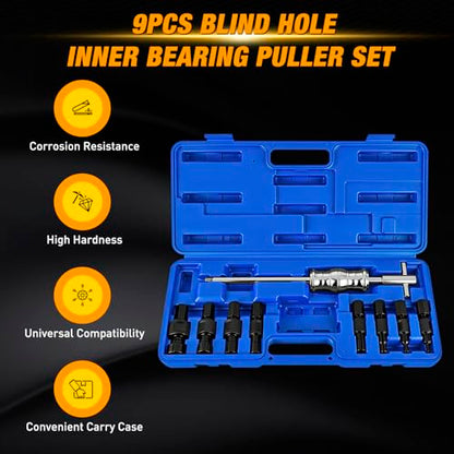 GOOACC 9PCS Blind Inner Bearing Puller Set, Slide Hammer with Expandable Collets 8-32MM Blind Hole Collet Bearing Slide Hammer Puller Set Internal Pilot Bearing Removal Tool for Axles Bearings, Blue - color: 9pc Blind Inner Bearing Puller Blue