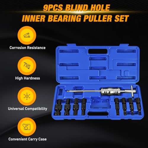GOOACC 9PCS Blind Inner Bearing Puller Set, Slide Hammer with Expandable Collets 8-32MM Blind Hole Collet Bearing Slide Hammer Puller Set Internal Pilot Bearing Removal Tool for Axles Bearings, Blue - color: 9pc Blind Inner Bearing Puller Blue