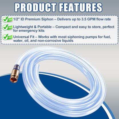 wadoy Siphon Hose Gas/Oil/Water/Fuel Transfer Siphon Hand Pump Self Priming Shaker Hose 6' (2 Pack)
