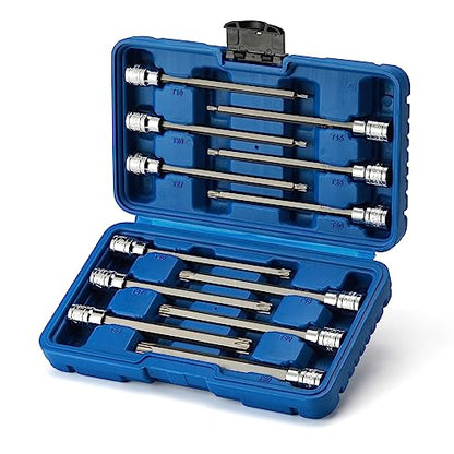 EMENTOL 12PCS 3/8" Drive Extra Long Torx Bit Socket Set, CR-V, S2 Steel, 5.9" Length Star Bit Socket Set, T10 - T60 - size: 12PCS Extra Long Torx Bit Socket Set (T10-T60)