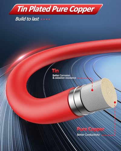 EXTRACTME Power Battery Cable, 6 AWG 12 Inch Flexible Silicone Jumper Cables with Terminals, Tinned Copper Battery Inverter Cables for Automotive, Marine, Car, Solar, ATV - Red Black