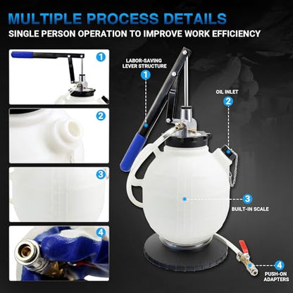 YSTOOL 7.5L Transmission Fluid Pump Manual ATF Refill Fill System Dispenser Hand Pump Kit Portable Automatic Oil Transfer Change Filling Tools with 15PCS ATF Adapters Blue Case - color: Blue Case
