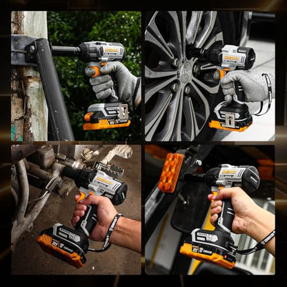 DEKOPRO Cordless Impact Wrench 258ft-lbs/350N.m Brushless Impact Wrench, 1/2" Impact Gun with 2x2.0Ah Battery, 4 Sockets, LED Light for Car Home