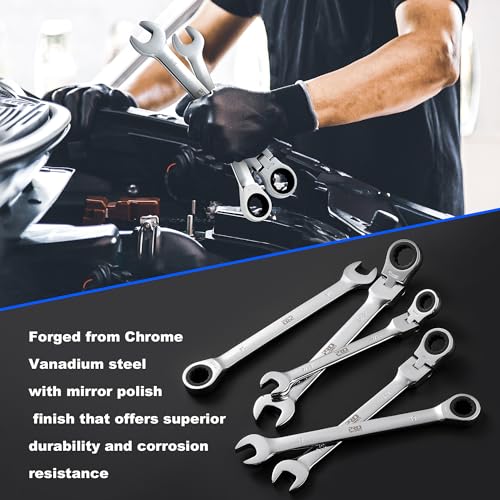 Prostormer 20-Piece Ratcheting Combination Wrench Set | 10Pcs SAE Flex-Head 1/4" to 3/4" & 10Pcs Metric Fixed Head 6-18mm, 72-Tooth, Cr-V Steel, Organizer Pouch - style: 20-Piece Metric & SAE