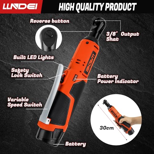 LLNDEI 3/8" 58Pcs Cordless Electric Ratchet Wrench Set with Socket Set,12V High Capacity Electric Wrench(40FT-LBS(55N.M)) with Adjustable Speed.