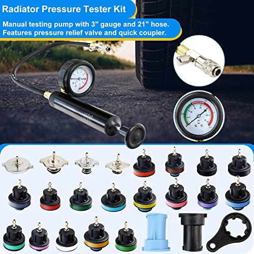 JoyFans Radiator Pressure Tester and Cooling System Pneumatic Vacuum Coolant Refill Tool 33Pcs Automotive Kit with Pressure Gauge, Radiator Adapters for Most Cars, Trucks, Airlift Blue - color: Blue Suitcase