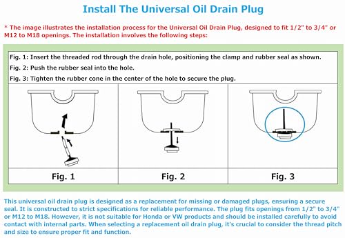 3 PCS Universal Oil Pan Drain Plug, Replace 65109 090-080 090-080CD, Fit 1/2 in. to 3/4 in. Or M12 to M18 Hole - size: D90080 (3PCS)