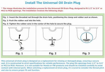 3 PCS Universal Oil Pan Drain Plug, Replace 65109 090-080 090-080CD, Fit 1/2 in. to 3/4 in. Or M12 to M18 Hole - size: D90080 (3PCS)