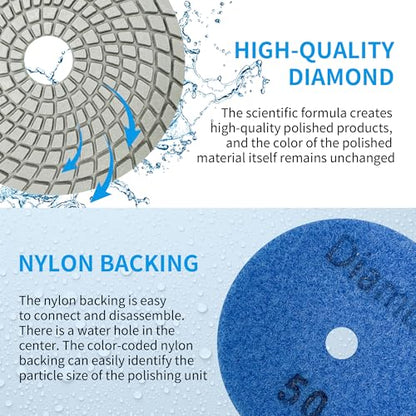 Diamond Polishing Pads Set 5 Inch Tile Wet Dry Polishing Pads Kit | Including 5/8-11 Backer Pad for Drill Grinder Polisher,30-6000 Grit Granite Stone Concrete Marble Polish 12 pcs - size: 5-inch