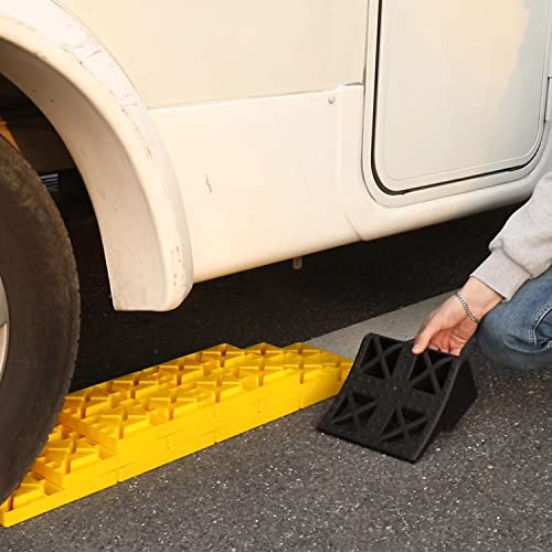 Homeon Wheels 10 Packs Rv/Camper Leveling Blocks, Chocks Anti-Slip Pads Design Include One Wheel Chock and Carrying Bag for Camper Travel Trailer - color: Yellow + Black chock