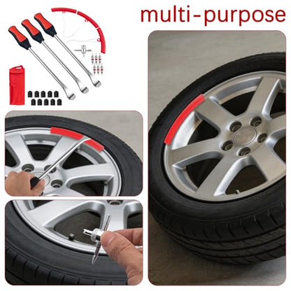 Tire Spoons Iron Set, 3pcs Steel Tire Changing Removal Tool 295mm for Dirt Bike Lawn Mower Motorcycle Tire Spoon Lever|Rim Protector Valve Tool Valve Cores Tire Valve Stem Tool kit