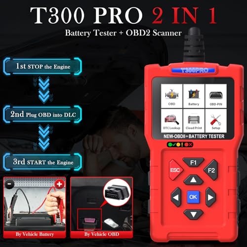 Car Scanner and Battery Tester 12v / 24v Automotive, 20-2000 CCA Car Battery Tester and Check Engine Code Reader, T300PRO - style: T300PRO