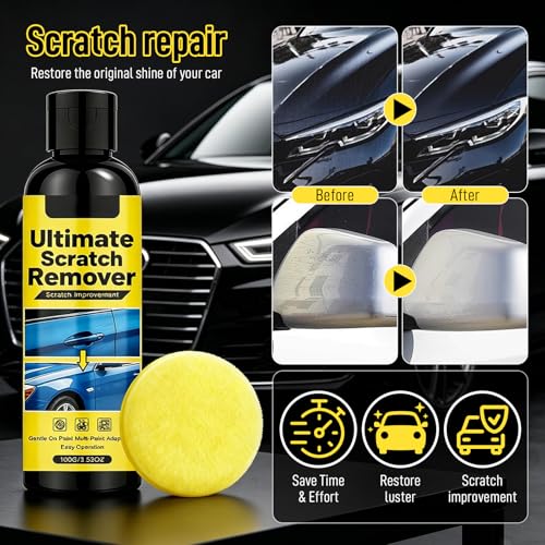 Scratch Remover for Vehicles, Car Scratch Remover Kit with Sponge, Upgrade Car Scratchs Remover for Deep Scratches in 60 Seconds, Quick Fix Removal Paste for Repair Scratche and Restore Shine (2pcs)