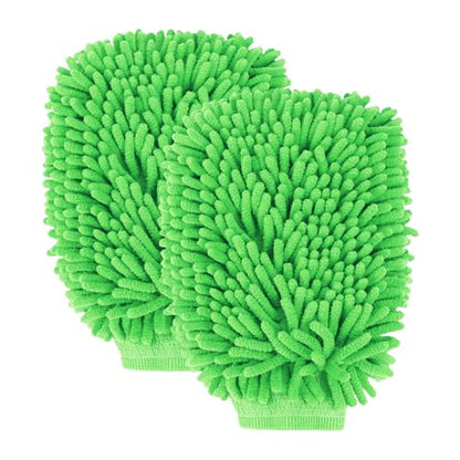 wuyaoyao 2PCS Car Wash Mitt, 10.14"×7.12" Chenille Microfiber Car Wash Mitts, Scratch-Free & Lint-Free, Absorbent Double Sided Clean Glove for Cars Cleaning, Auto Cleaning Supplies (Green) - color: Green