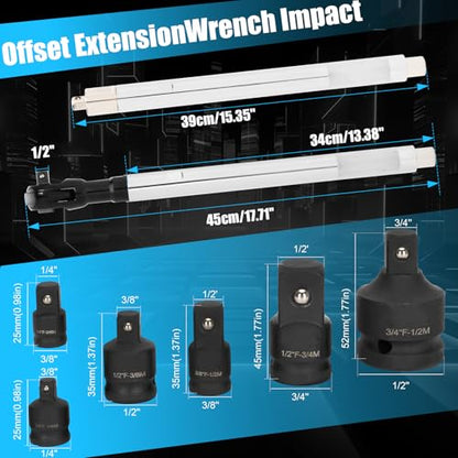 Offset Extension Wrench, 1/2'' Electric Offset Extension for Tight Spaces - 3 in 1 Manual/Electric/Pneumatic Wrench that Can Be Switched, Suitable for Use in Any Narrow Spaces - color: Wrench+adapter