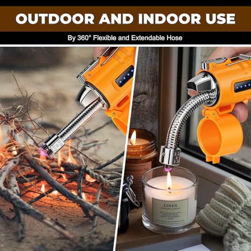Lafagiet Electric Lighter, USB C Rechargeable, with LED Battery Display, Flashlight, 360° Flexible extendable Arc Lighters for Candle, Camping, Outdoor Adventure - color: Lf51-orange