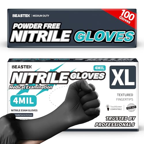 Beastek Nitrile+™ 4 Mil Disposable Exam Gloves, Latex & Powder-Free Medical Food Safe Glove for Cooking Cleaning, Black 100Ct - color: 100 Black (X-large)