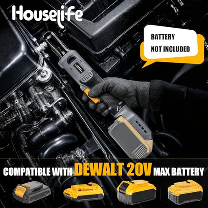 3/8" Cordless Ratchet Wrench Compatible With DEWALT 20V MAX Battery(Tool Only), 89Ft-Lbs(120N.m), Electric Ratchet Wrench Set with Variable Speed, LED Light, 5 Sockets, 3" Extension Bar, 1/2" Adapter