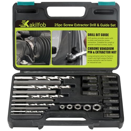 Broken Bolt Extractor, 25 PCS Extractor Set, Easy Out Drill Bit Guides, Drill Extractor Kit for Removing Stripped, Damaged, Rusted, Rounded-Off Bolts, Automotive Nuts & Screws