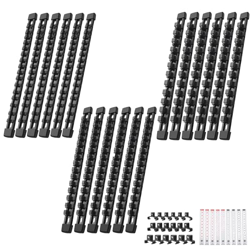 Reniteco 18-Pack Socket Organizer Set, 1/4" x 96 3/8" x 90 1/2" x 72 Clips | 258 Clip Capacity, Havy-Duty ABS Socket Rails, Removable Clips, Drive Socket Storage, Toolbox Drawer or Wall Mount - color: Black, size: 18 Pcs