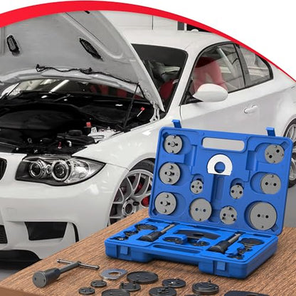 Heavy Duty Disc Brake Piston Caliper Compressor Wind Back Tool Universal Sets for Brake Pad Replacement with Hanger Hooks-28 Pieces - color: Blue Silver