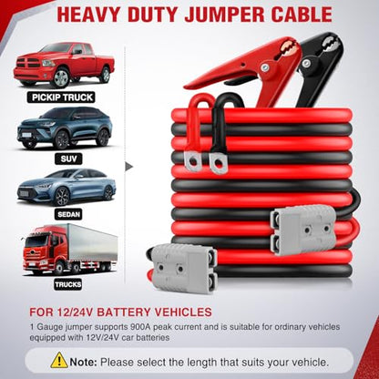 Nilight 1 Gauge 30 Feet Heavy Duty Jumper Cables 900 Amp Booster Battery Cables with Permanent Installation kit and Quick Connect Plug Includes Carrying Bag for 12V & 24V Cars SUVs and Trucks - size: 1 Guage 30 FT Quick Connect
