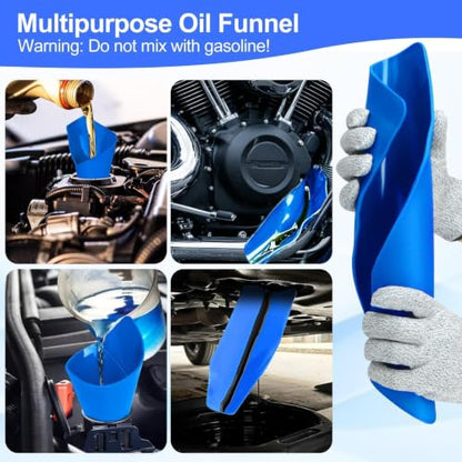 Flexible Oil Funnels Reusable Form a Foldable Moldable Change Draining Tool | Spill-Free Oil Change Tools Catch Pan Funl for Automotive Use Cars Motorcycles Mechanic Blue ﻿
