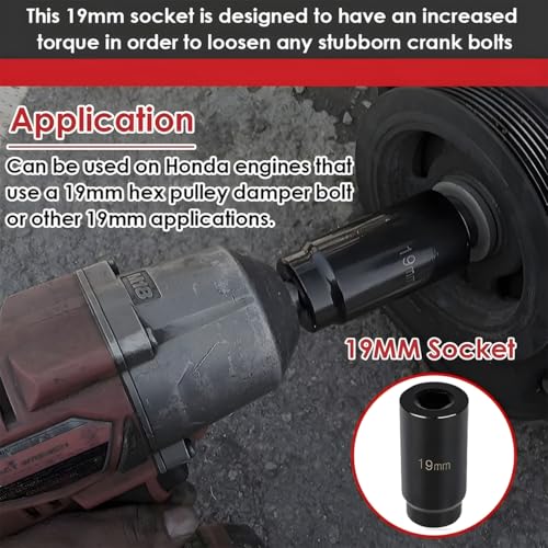 Car Crankshaft Pulley Removal Tool, 19mm Harmonic Balancer Socket & 50mm Crankshaft Crank Pulley Wrench Holder Tool Kit, Automotive Accessories, Compatible with A-cura Engines
