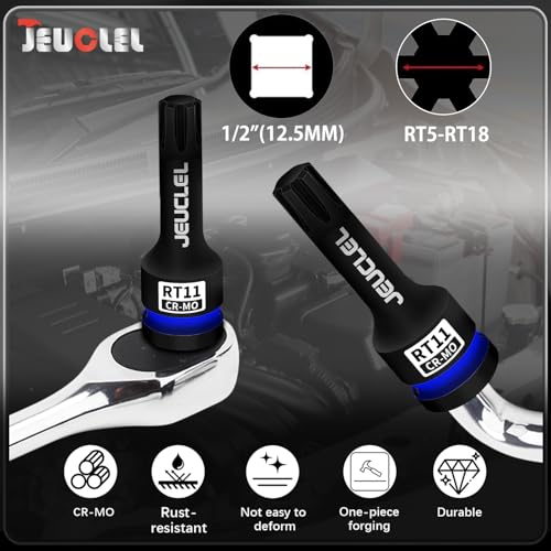 RT11 Spline Bit Socket, 1/2" Drive Spline Hex 6 Point Impact Socket | 3-Inch, Cr-Mo Steel, Lengthen Screwdriver Adapter for Electric Ratchet Wrenches, Fastening Screws, Socket Wrench, Head Drill - size: RT11