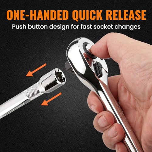 1/2" Drive Ratchet Wrench Set, 90T Quick-Release Reversible Ratchet, Cr-Mo Head with 5" Extension Bar for Automotive & Home Repair - size: 1/2"